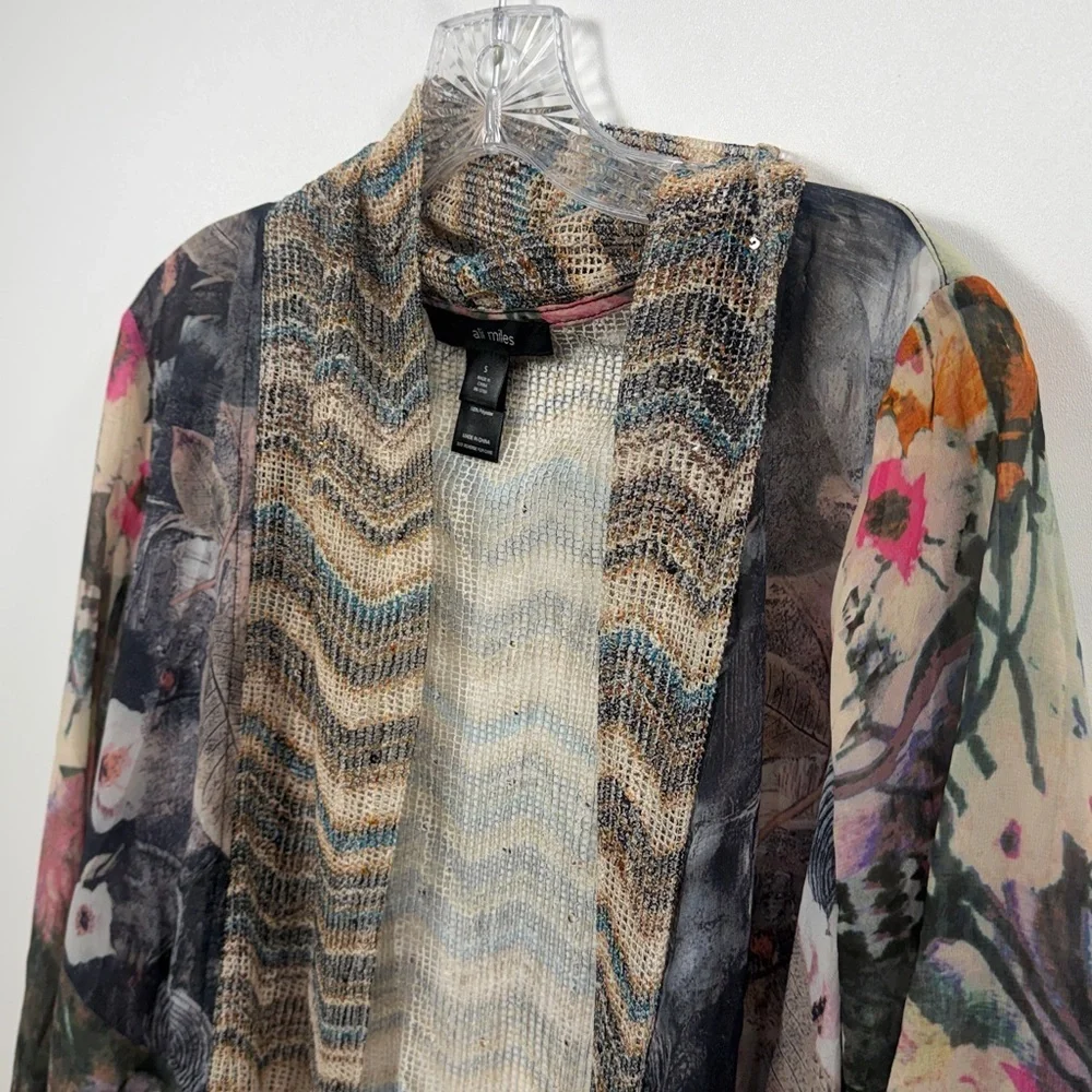 Ali Miles Floral Patchwork Kimono Cardigan mesh size small